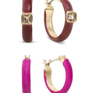 Gold-Tone 2-Pc. Set Small Crystal & Color Hoop Earrings